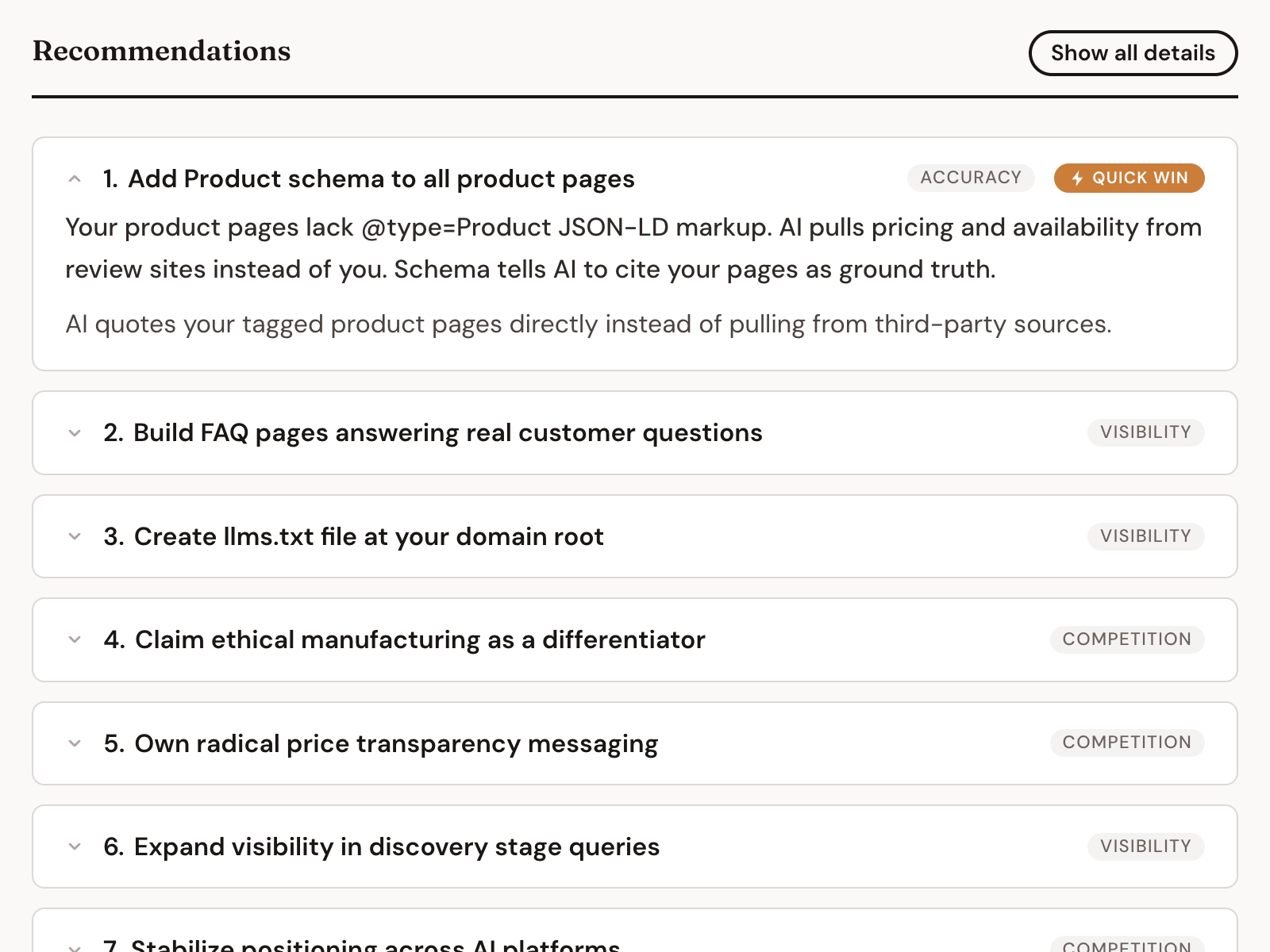 Prioritized recommendation list from the report.